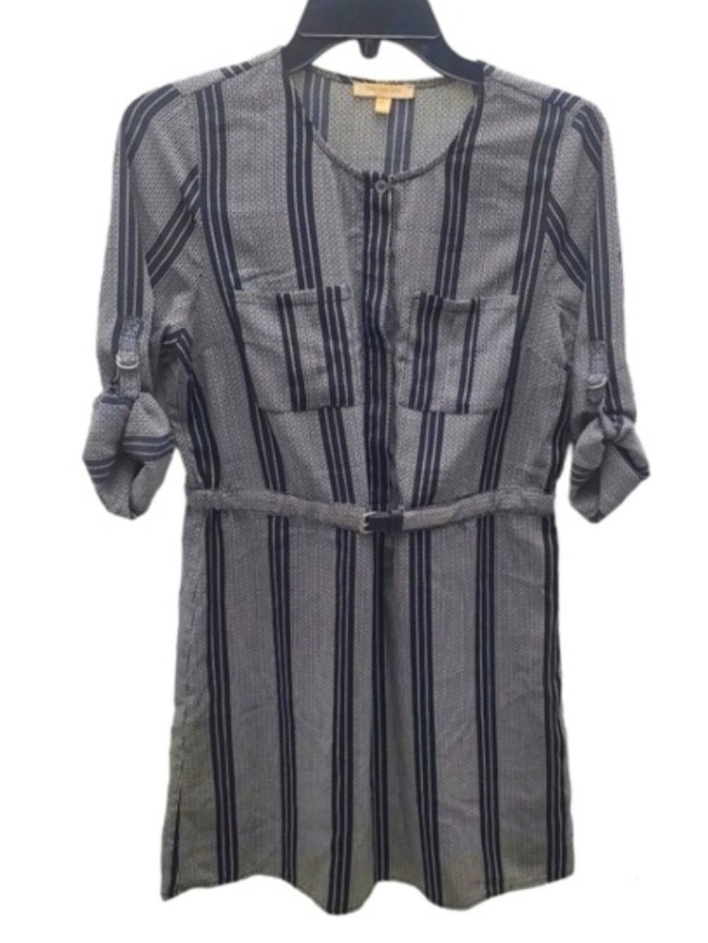 Shirt Dress Belted Vertical Slimming Stripes